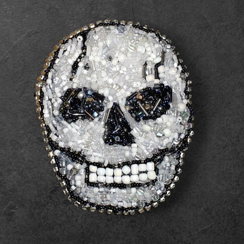 Murka Designer Hand beaded Skull Pin Brooch Large
